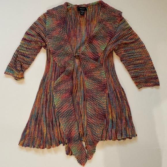 Y2K Rainbow Knit Asymetrical flowy duster cardigan size M Fairy - Picture 7 of 8